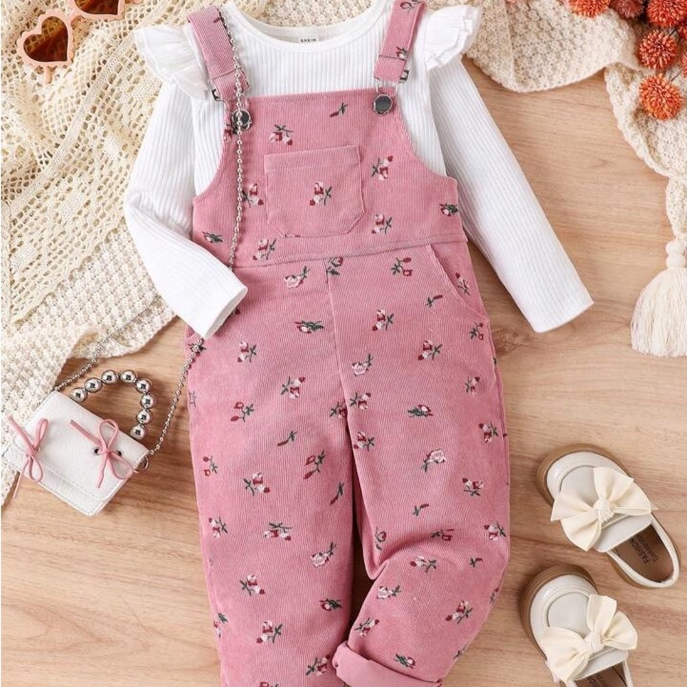 Pink Floral Overalls without White Top